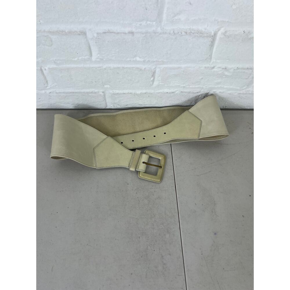 Hobo Womens High Waist Leather Buckle Waist Wide Belt Beige Size Large